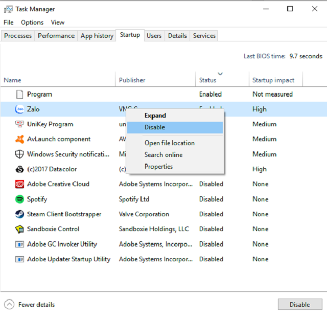 Tắt bớt chương trình khởi động cùng Windows