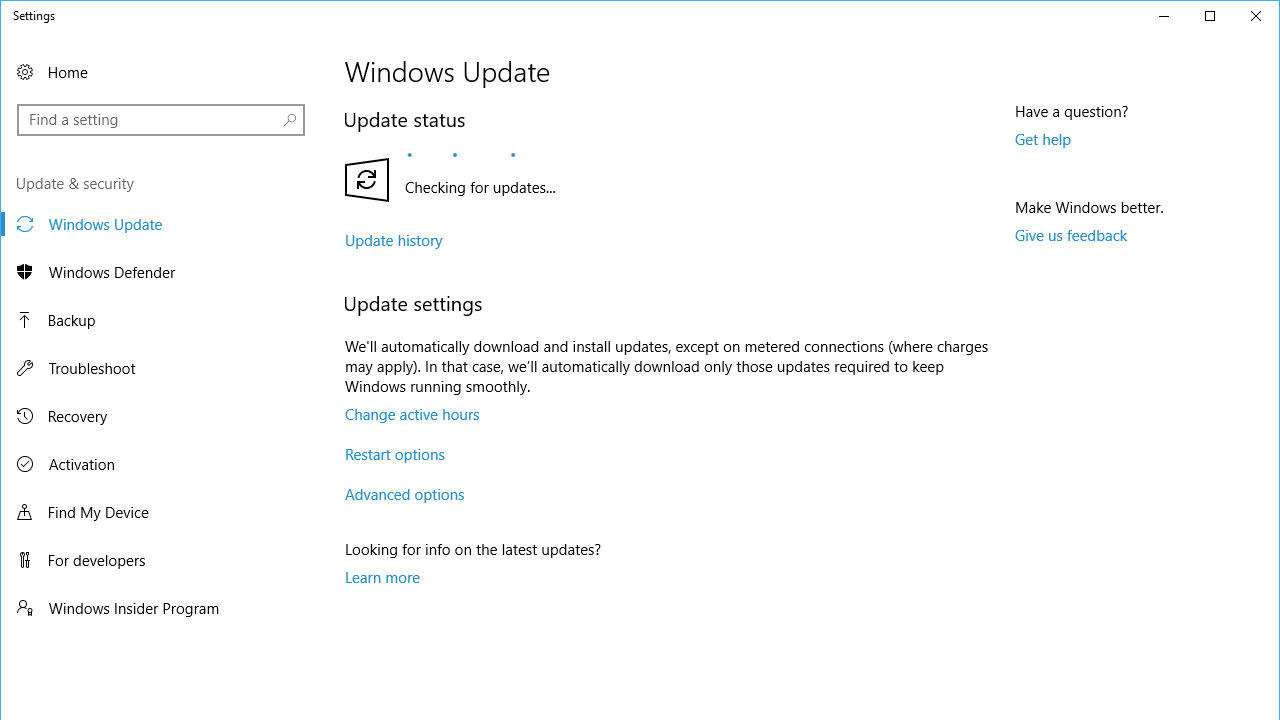 Giao diện kiểm tra cập nhật Windows
