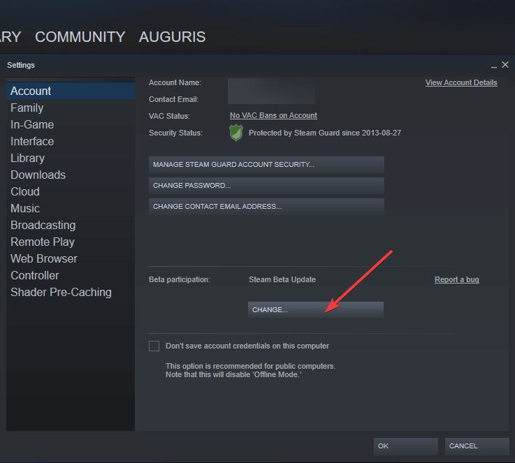 Chuyển sang chế độ beta trên Steam
