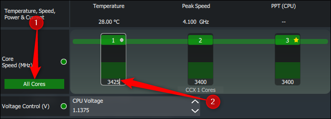 Click All Core và thay đổi số xung nhịp ở cột bất kì
