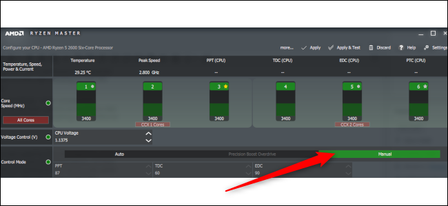 chọn “Manual” trong phần “Control Mode” sau khi click vào "Profile 1" ở màn hình chính