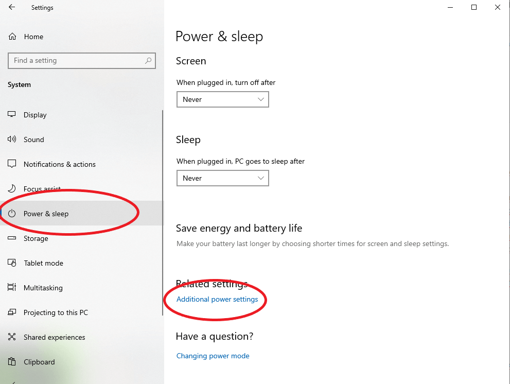 Additional power settings