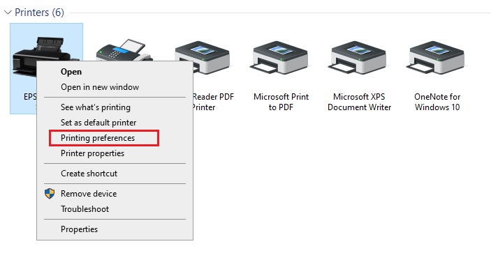 Chọn Printer -> Printing preferences
