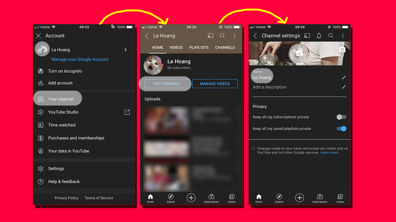đổi tên youtube điện thoại
