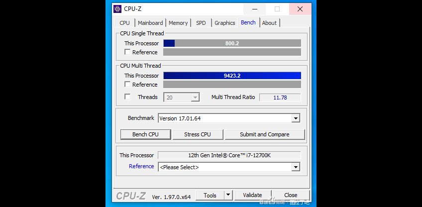 i7-12700K đạt 800.2 điểm ở hiệu năng đơn nhân và 9423.2 điểm ở mức hiệu năng đa nhân, ảnh: twitter