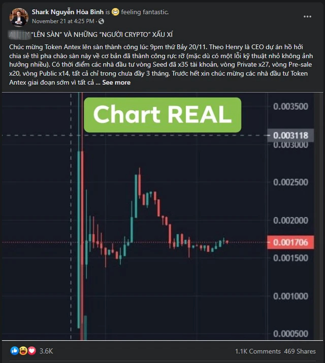 Đồng crypto của Shark Bình giảm xuống dưới 0,001 USD,bốc hơi hơn 60%