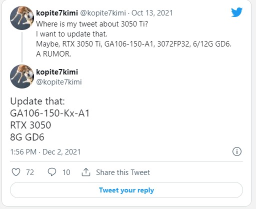 RTX 3050 sẽ có RAM 8GB, cạnh tranh với Intel ARC A380 với 6GB