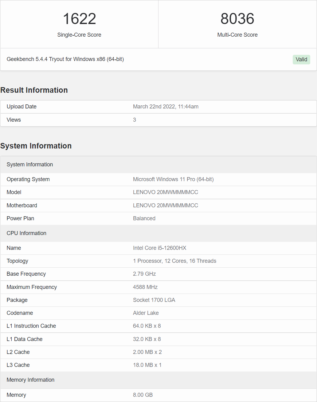 CPU Intel i5-12600HX