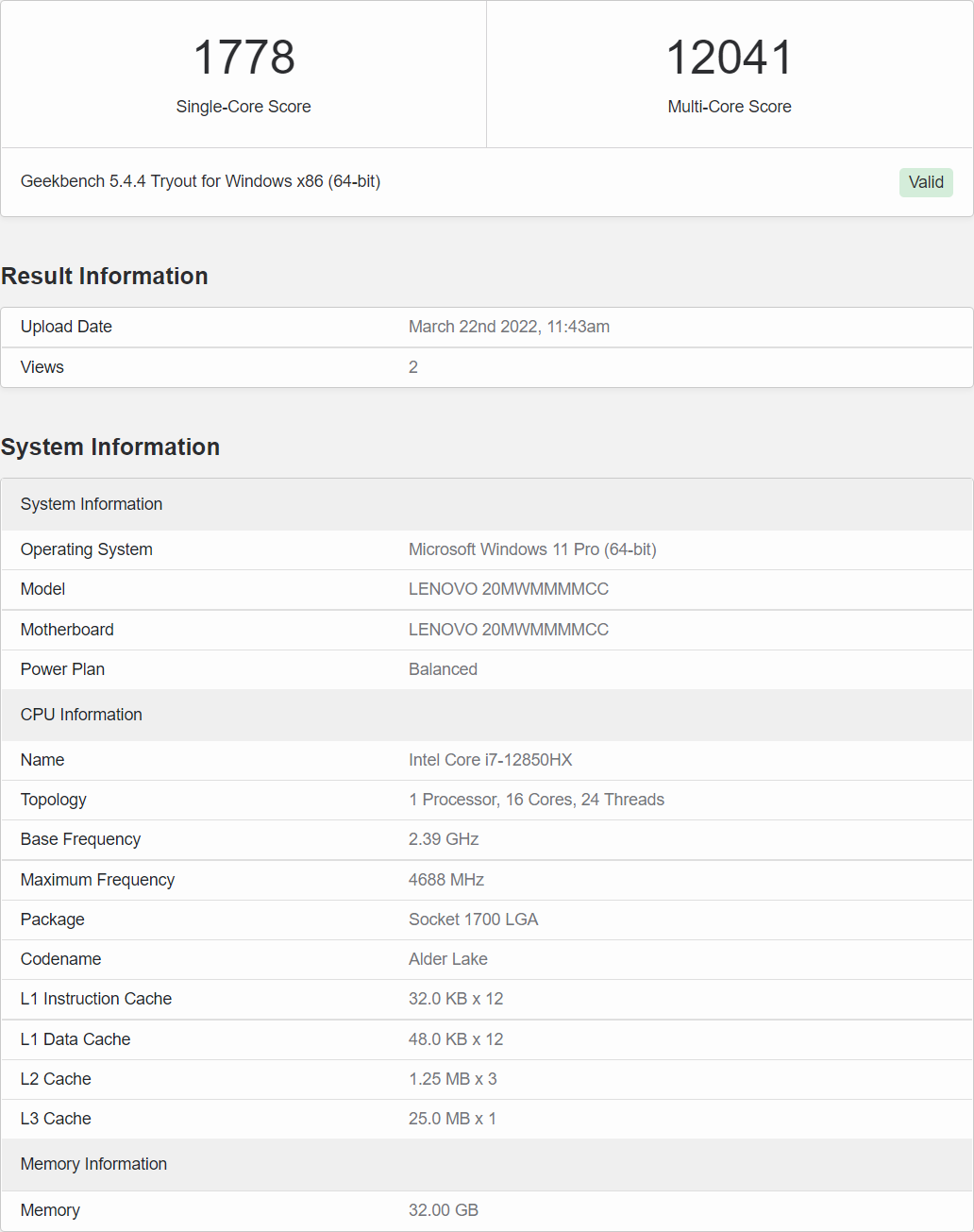 CPU Intel i7-12850HX