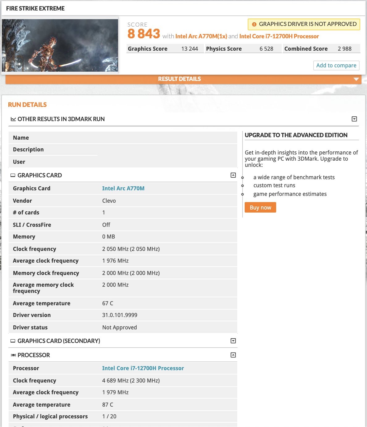 Điểm Benchmark Intel Arc A770M, ảnh: twitter